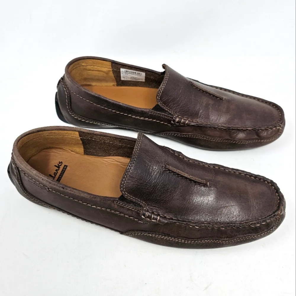 Clarks Ashmont Race Driving‎ Loafers Mens Size 10.5 Brown Leather Shoes Moccasin